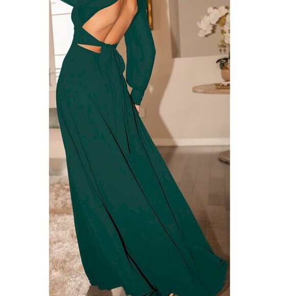 Talk About Divine Hunter Green Long Sleeve Backless Maxi Dress Size XS New NWT - Picture 4 of 6